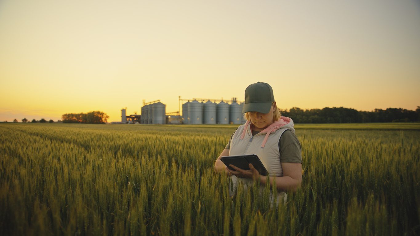 Farmer using technology in the field