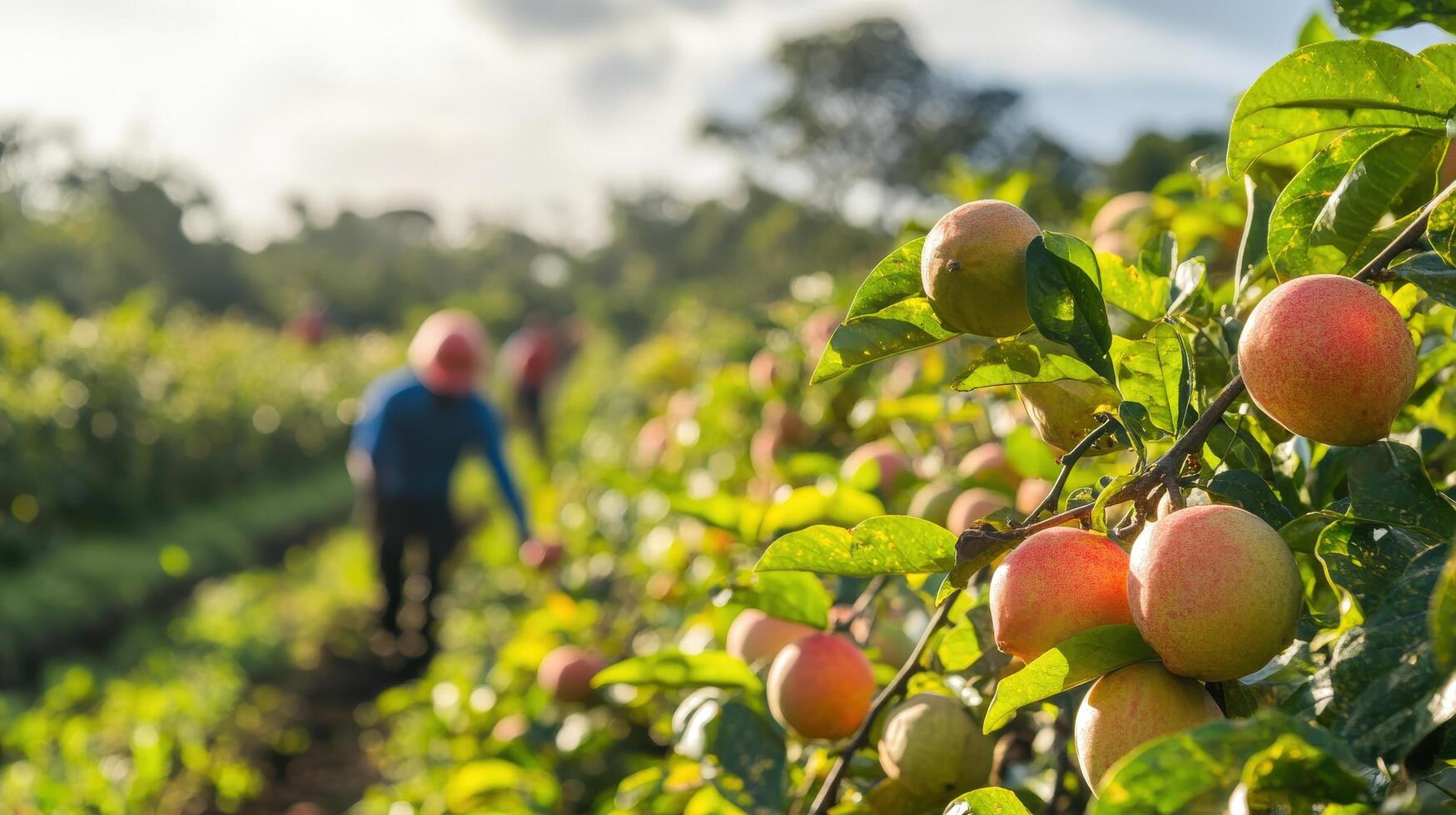 Orchard with ripe fruit during harvest season
